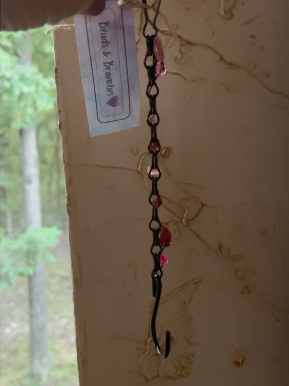 Handmade Pink Glass Beaded Hummingbird Feeder & Plant Hanger – 10” 🩷✨ - Picture 3 of 3